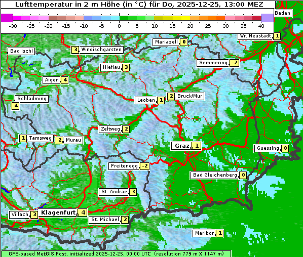 Temperatur, 25. 12. 2025