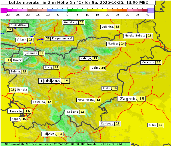 Temperatur, 25. 10. 2025