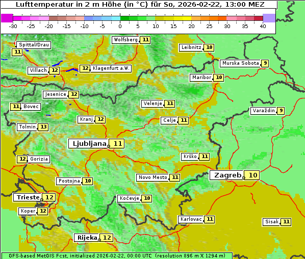 Temperatur, 22. 2. 2026