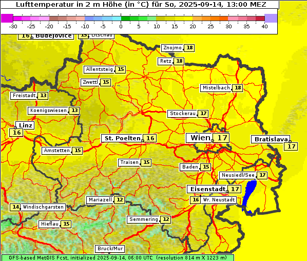 Temperatur, 14. 9. 2025