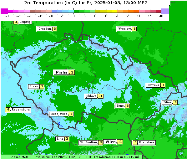 Temperatur, 3. 1. 2025