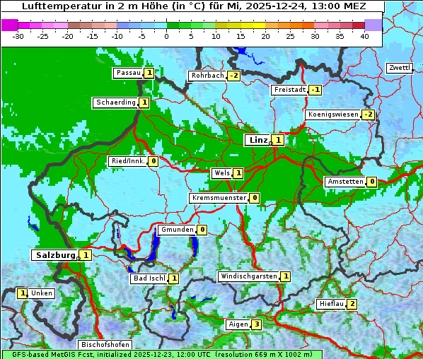 Temperatur, 24. 12. 2025