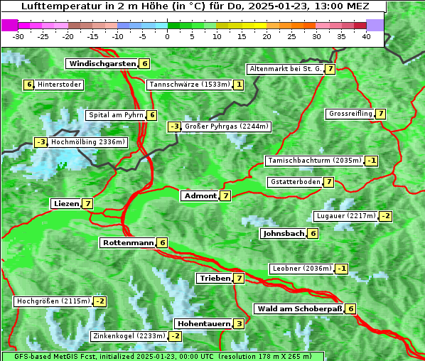 Temperatur, 23. 1. 2025