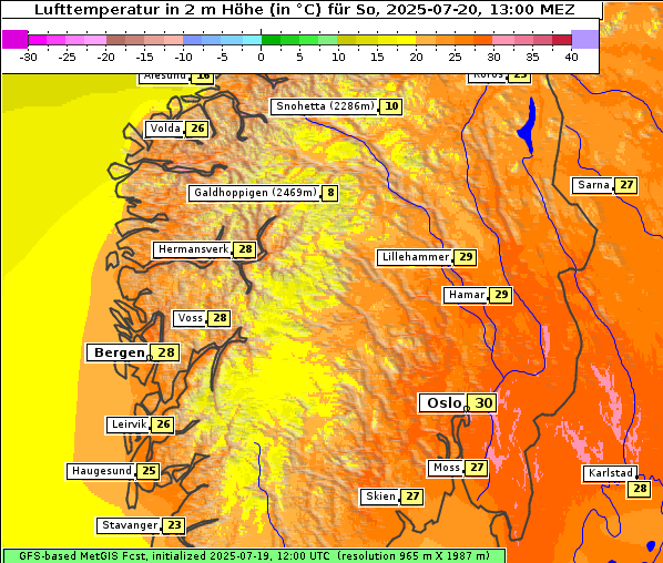 Temperatur, 20. 7. 2025