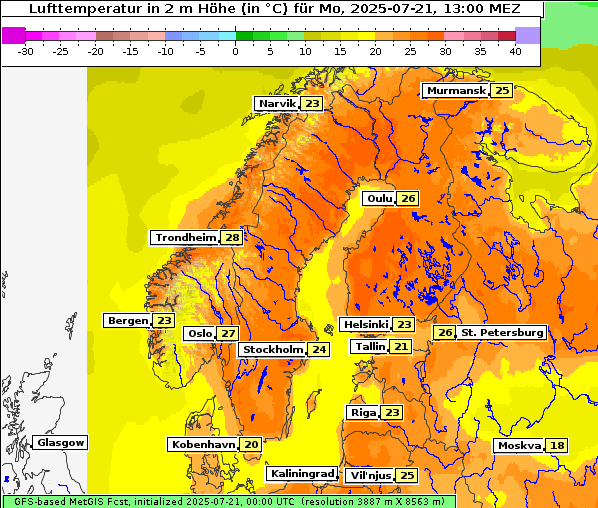 Temperatur, 21. 7. 2025