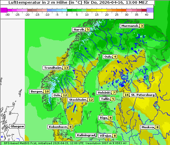 Temperatur, 16. 4. 2026