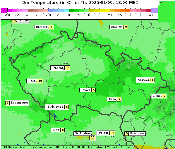 Temperatur, 9. 1. 2025