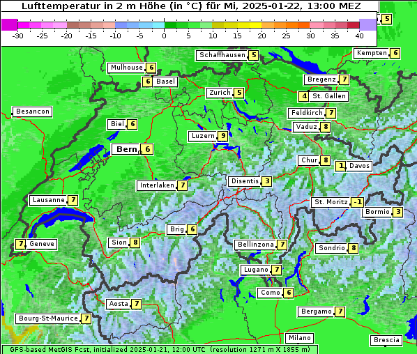 Temperatur, 22. 1. 2025