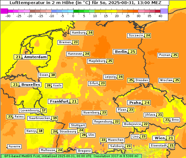Temperatur, 31. 8. 2025