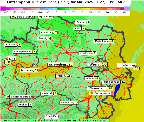 Temperatur, 27. 1. 2025