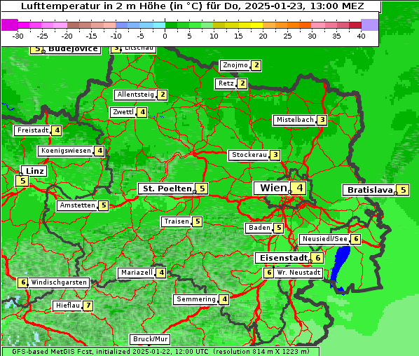 Temperatur, 23. 1. 2025