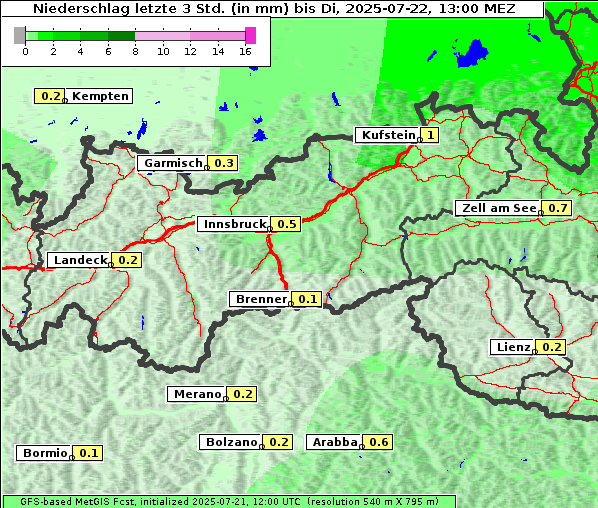 Niederschlag, 22. 7. 2025