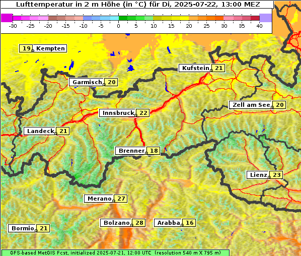 Temperatur, 22. 7. 2025