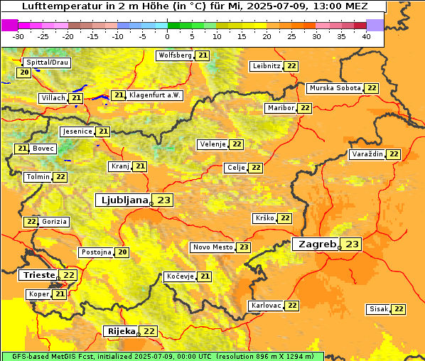 Temperatur, 9. 7. 2025