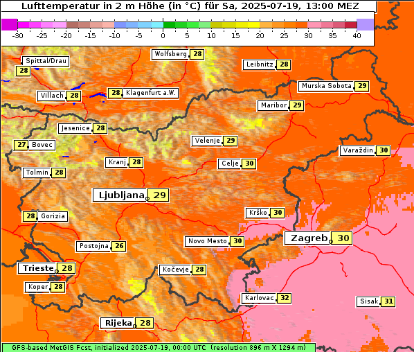 Temperatur, 19. 7. 2025