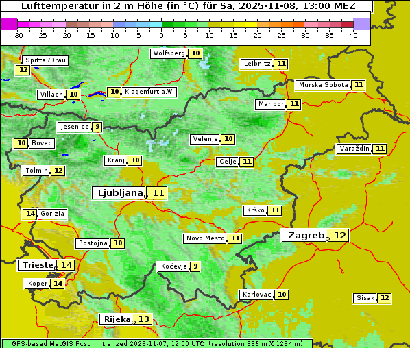 Temperatur, 8. 11. 2025