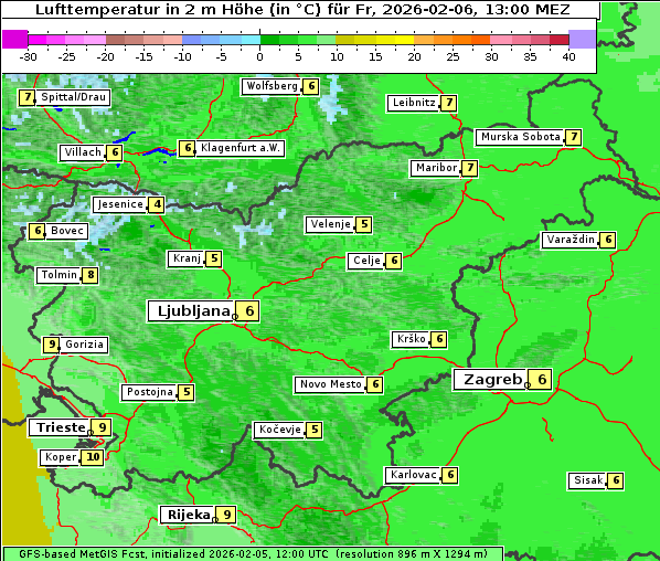 Temperatur, 6. 2. 2026