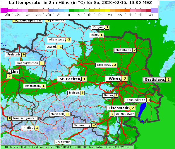 Temperatur, 15. 2. 2026