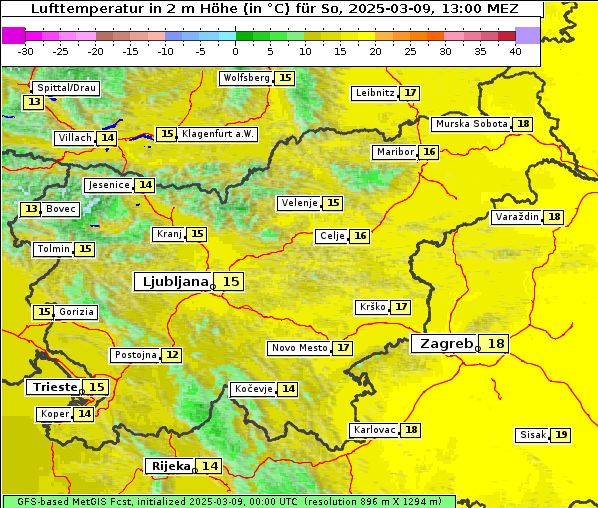 Temperatur, 9. 3. 2025