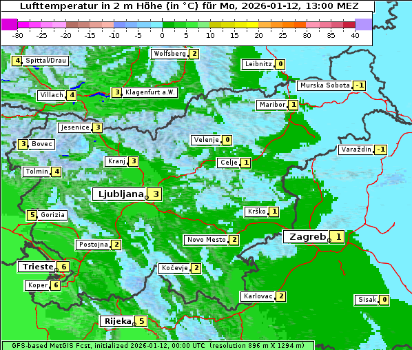 Temperatur, 12. 1. 2026