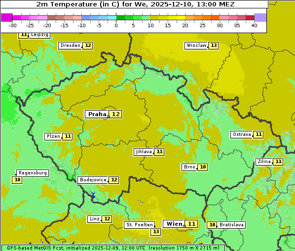 Temperatur, 10. 12. 2025