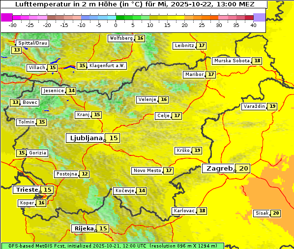Temperatur, 22. 10. 2025