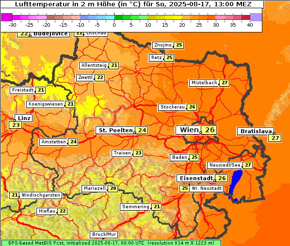 Temperatur, 17. 8. 2025