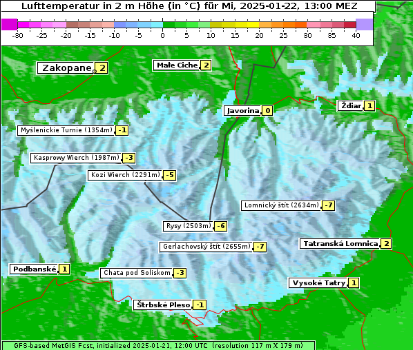 Temperatur, 22. 1. 2025