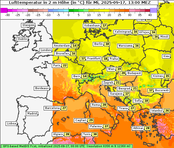 Temperatur, 17. 9. 2025