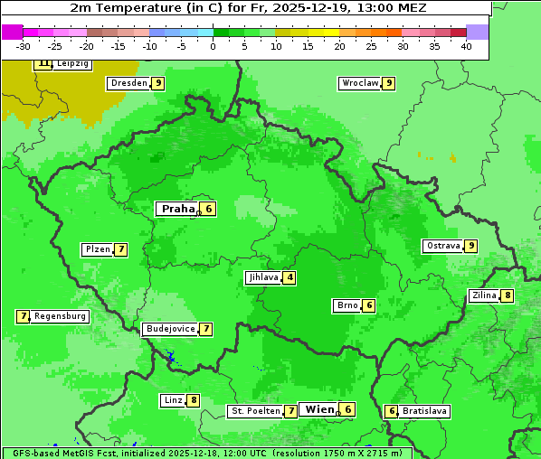 Temperatur, 19. 12. 2025