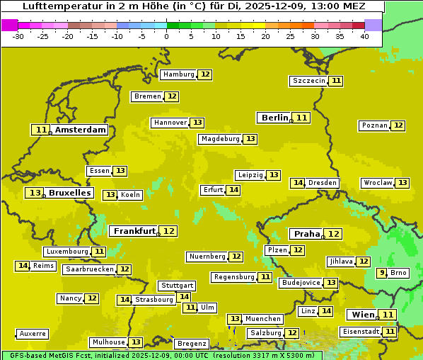 Temperatur, 9. 12. 2025
