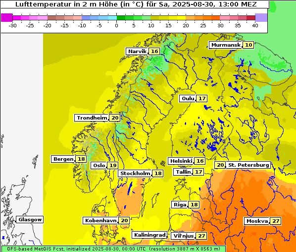 Temperatur, 30. 8. 2025