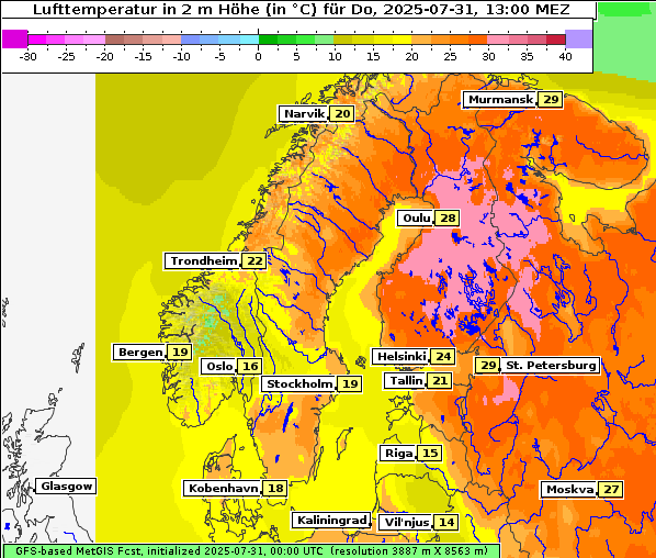 Temperatur, 31. 7. 2025