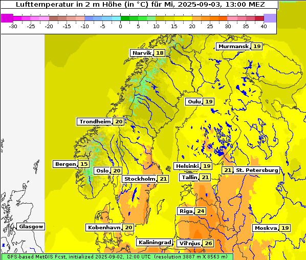 Temperatur, 3. 9. 2025