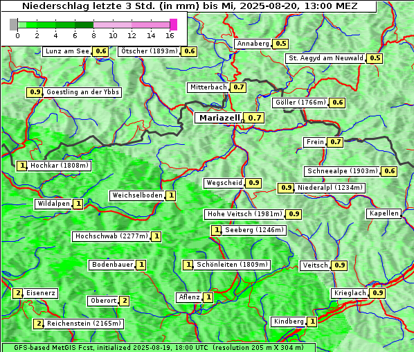 Niederschlag, 20. 8. 2025