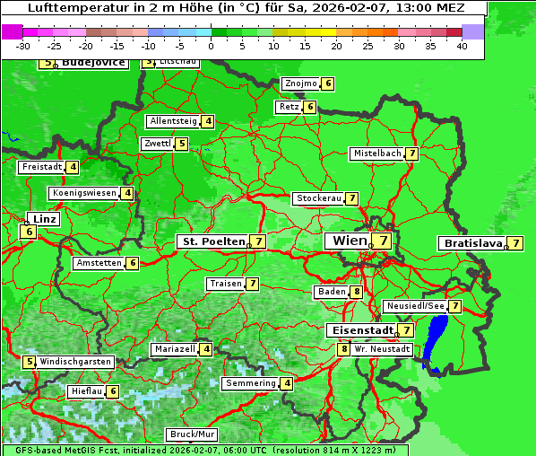 Temperatur, 7. 2. 2026