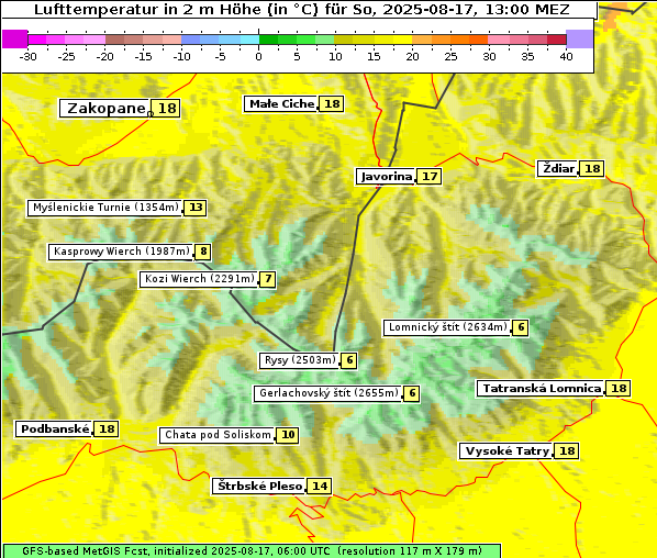 Temperatur, 17. 8. 2025