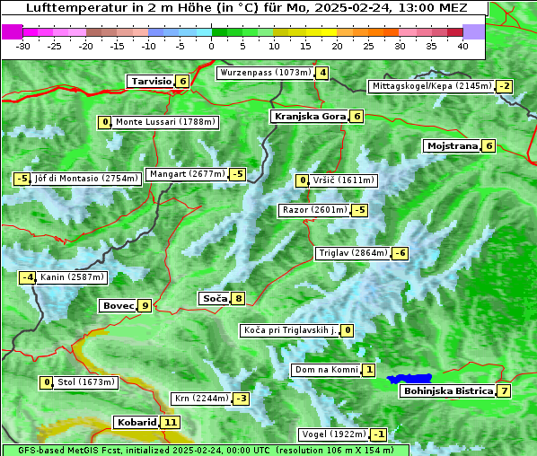 Temperatur, 24. 2. 2025