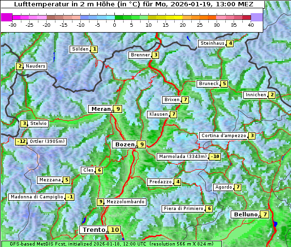 Temperatur, 19. 1. 2026