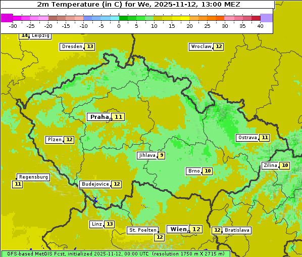 Temperatur, 12. 11. 2025