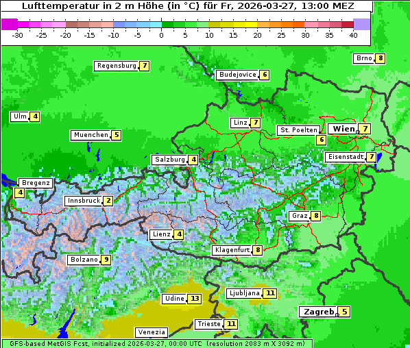 Temperatur, 27. 3. 2026