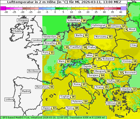 Temperatur, 11. 3. 2026