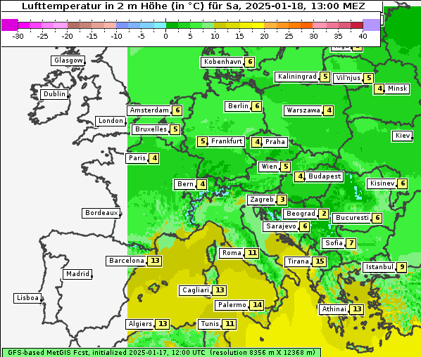 Temperatur, 18. 1. 2025