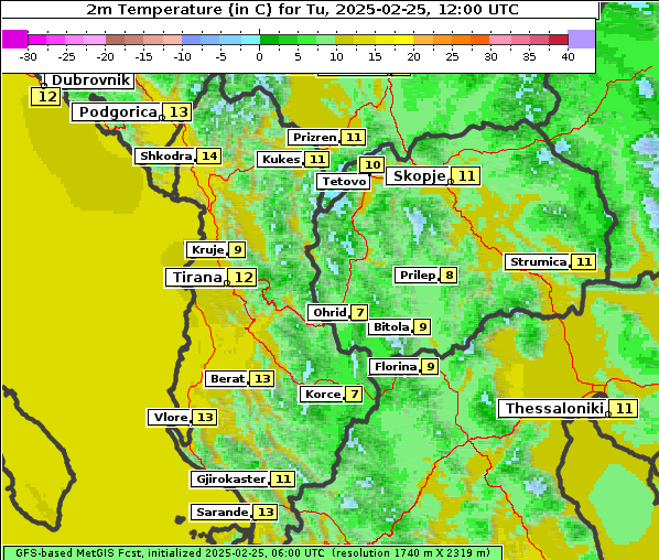 Temperatur, 25. 2. 2025