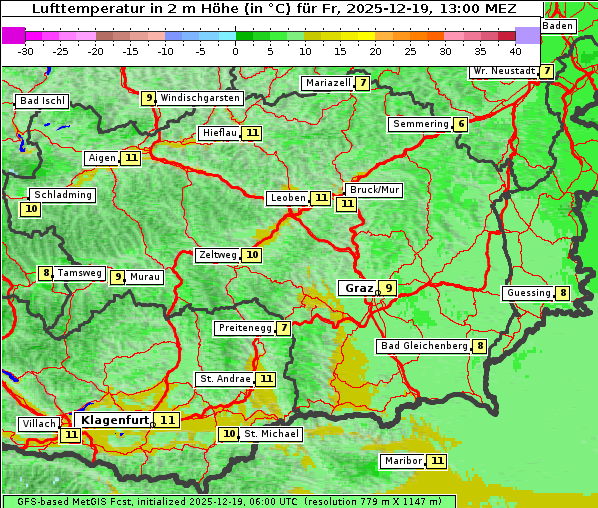 Temperatur, 19. 12. 2025