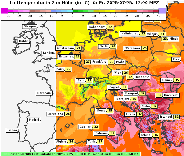 Temperatur, 25. 7. 2025