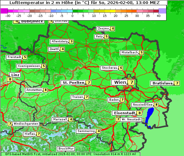Temperatur, 8. 2. 2026