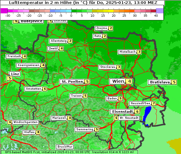 Temperatur, 23. 1. 2025