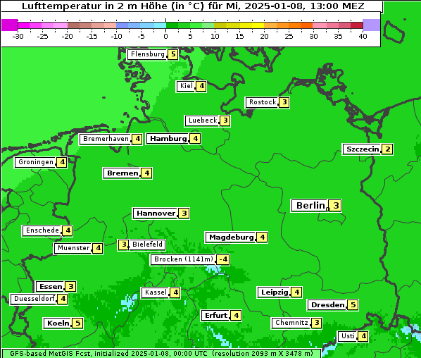 Temperatur, 8. 1. 2025