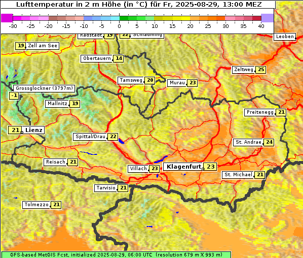 Temperatur, 29. 8. 2025